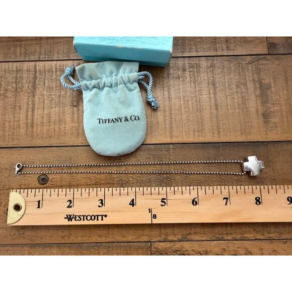 Tiffany & Co. 925 Sterling Silver Cross Chain Necklace Made in Italy Box & Pouch - Picture 6 of 6